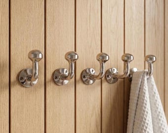 Crochet mural argenté minimaliste pour salle de bain - Crochet moderne pour manteaux et serviettes, crochet mural chromé pour les petits espaces, organisateur d'entrée