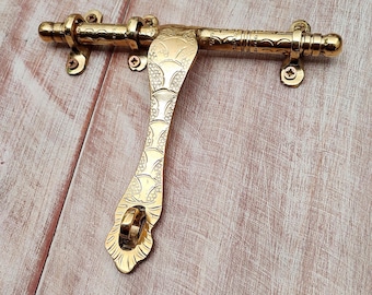 Artisan Brass Door Bolt , Moroccan Engraved Hardware Piece