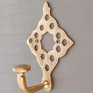 Handmade Brass Wall Hook , Vintage Moroccan Coat Hook – Decorative Towel Hanger , Rustic Entryway Hook , Solid Brass Wall Decor