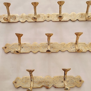 Handcrafted Brass Wall Hooks - Moroccan Engraved Coat Rack - Set of 3