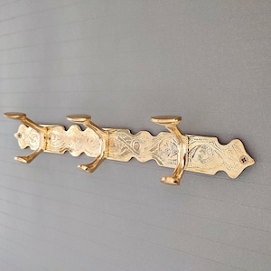 Handmade Moroccan Brass Wall Hook Rack , Vintage Coat Hanger , Decorative Solid Brass Hooks , Boho Home Decor , Entryway Key & Towel Holder