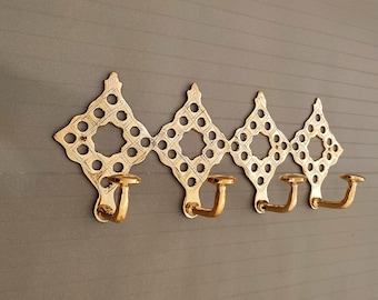 Handgefertigt Messing Wandhaken: Marokkanisches Geometrisches Design