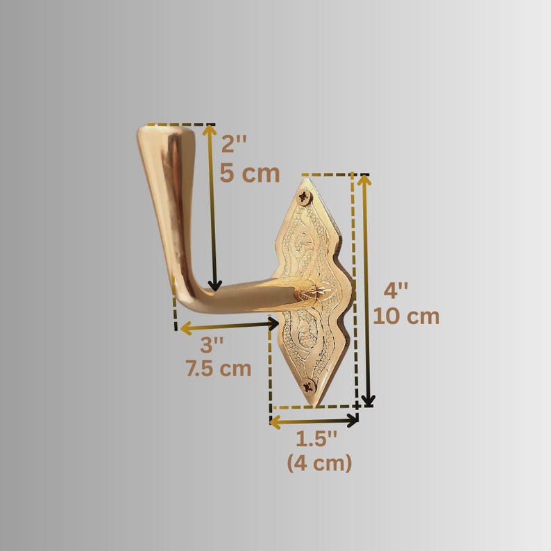 Brass Wall Hook – Solid Unlacquered Brass Coat Hook – Engraved Towel Hook for Bathroom Entryway – Natural Patina image 7