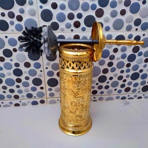 Moroccan Brass Toilet Brush Holder – Handmade Engraved Bathroom Accessory, Vintage & Boho Style