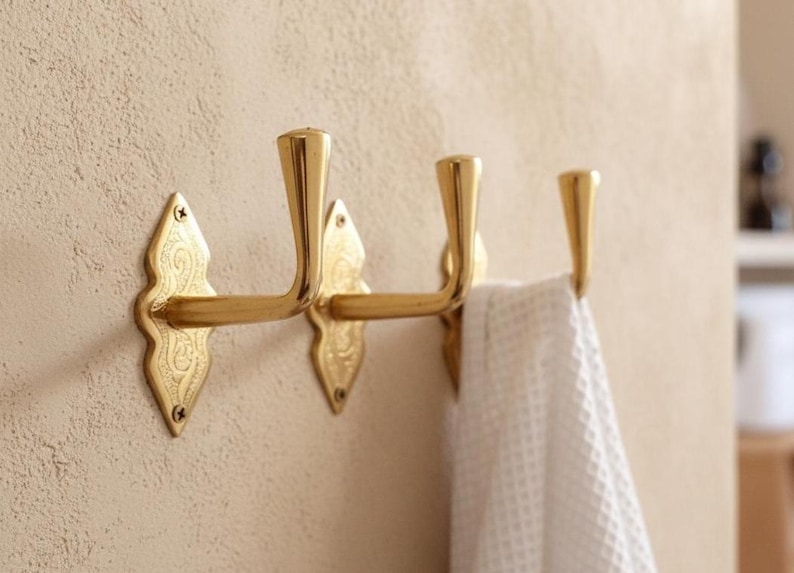 Handcrafted Brass Hooks – Vintage Style Decorative Coat Hooks – Solid Brass Hangers for Entryway, Bathroom or Kitchen image 2