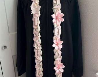 Personalized Graduation Lei With Flowers, Grad Gift, Class of 2026, Satin Ribbon, Single Braided Ribbon, Graduation Stole, Custom Color