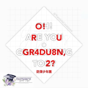 K-Pop Printed Graduation Cap Topper, BTS Grad Gift, Korean Pop Printed Cap Topper, BTS Album, BTS Army Grad, O!RUL8,2?