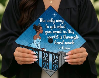 The Princess & Her Diploma Printed Graduation Cap Topper, Princess Graduate, Grad Gift, Printed Grad Design, Cardstock Print, Princess Tiana