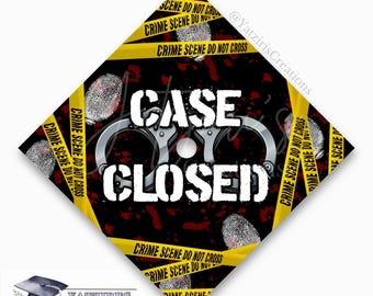 Case Closed Printed Graduation Cap Topper, Criminal Justice Graduation, Grad Gift, Crime Scene Printed Grad Topper Design, Card Stock Print