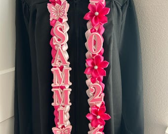 Personalized Graduation Lei With Flowers, Grad Gift, Class of 2026, Satin Ribbon, Single Braided Ribbon, Graduation Stole, Custom Color