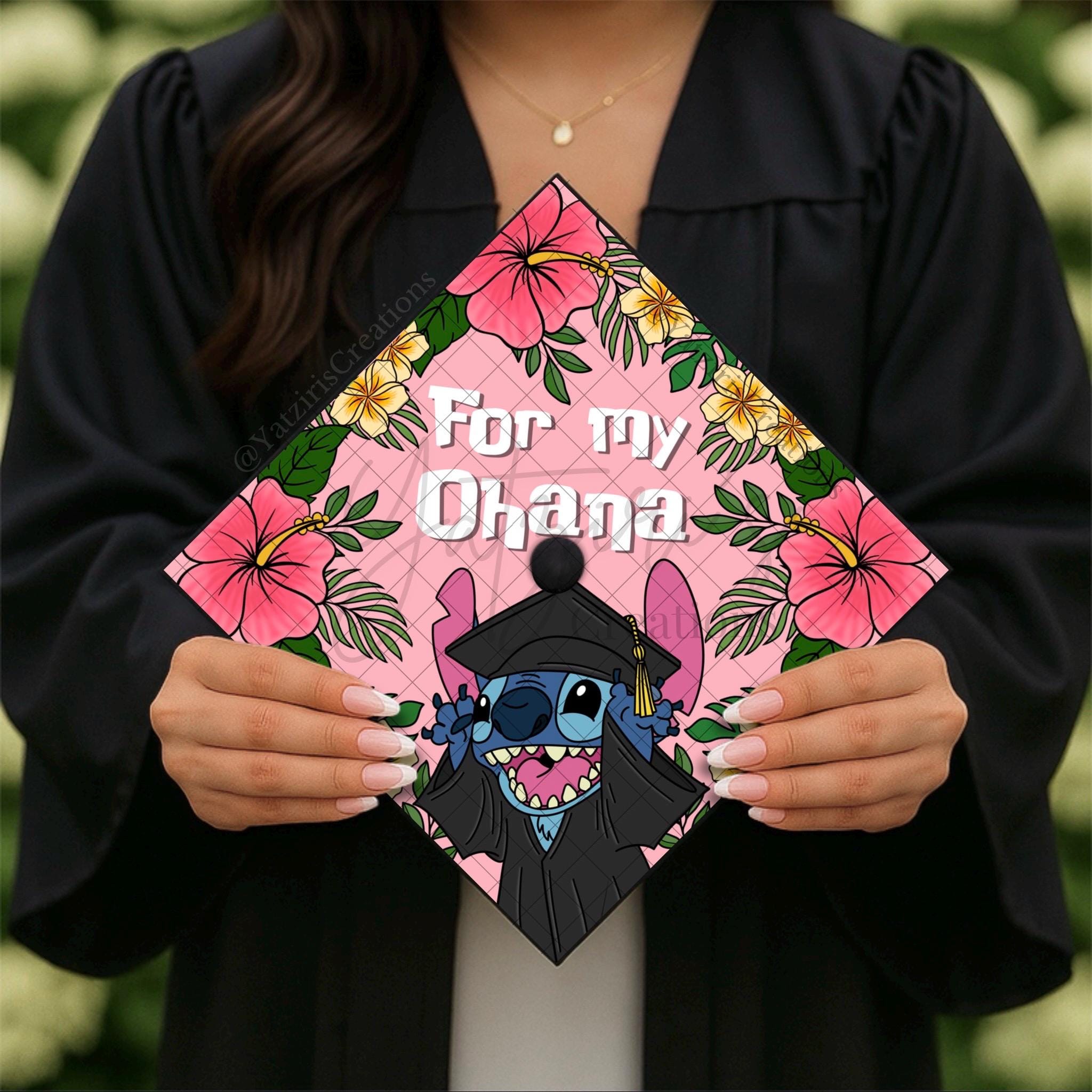 For My Ohana Printed Graduation Cap Topper, Floral Hibiscus