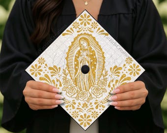 Talavera Virgin Mary Printed Graduation Cap Topper, Virgencita Hispanic Printed Topper, Latina Graduate, Virgen Grad Gift, Cardstock Print