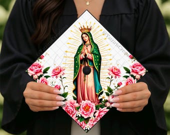 Virgin Mary Floral Printed Graduation Cap Topper, Virgencita Printed Topper, Latina Graduate, La Virgen Grad Gift, Cardstock Print