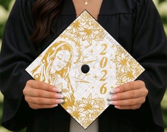 Virgin Mary Printed Graduation Cap Topper, Gold Virgencita Hispanic Printed Gard Topper, Latina Graduate, Religious Grad Gift, Gold Foil