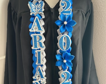 Personalized Graduation Lei With Flowers, Grad Gift, Class of 2026, Satin Ribbon, Single Braided Ribbon, Graduation Stole, Custom Color