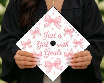 Just a Girl Printed Graduation Cap Topper, Pink Coquette Grad Cap, Girly Grad Gift, Cardstock Print, Pink Bows, Literally Just a Girl