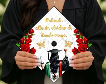 Floral Mexican Flag Printed Graduation Cap Topper, Mexico Graduation, Grad Gift, Printed Cap Topper Design, Card Stock Print, Hispanic Girl