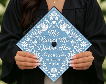 Cielito Lindo Printed Graduation Cap Topper, Mexican Grad Gift, Hispanic Printed Cap Topper, Spanish Latino Graduate, Talavera Grad Cap