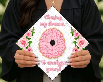 Floral Psychology Brain Printed Graduation Cap Topper | Psyched Graduation | Grad Gift | Pink Printed Cap Topper Design | Card Stock Print