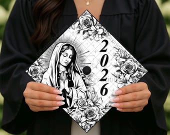 Virgin Mary Printed Graduation Cap Topper, Virgencita Hispanic Printed Cap Topper, Chicana Graduate, La Virgen Grad Gift, Latina Floral