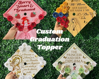 Custom Graduation Cap Topper , Paper Flowers, Butterflies, Custom Grad Cap, Grad Gift, Custom Quote, Glitter Cardstock, Your Color Choice