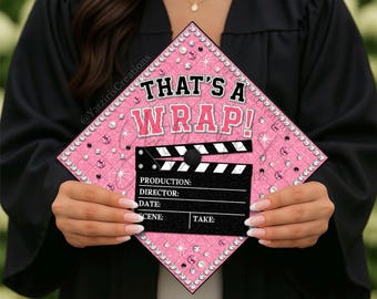 That’s A Wrap Printed Graduation Cap Topper, Pink Film School Graduation, Grad Gift, Printed Cap Design, Card Stock Print, Movie Director