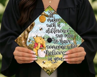Pooh Bear Printed Graduation Cap Topper, Honey Bear Graduation, Graduate, Grad Gift, Printed Grad Cap Design, Card Stock Print, Winnie Pooh