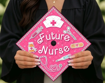 Future Nurse Printed Graduation Cap Topper | Customizable | Nurse Graduate | Grad Gift | RN Printed Grad Cap | Pink Girly | Card Stock Print