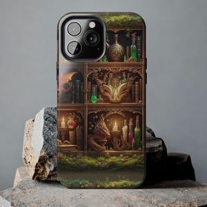 Bookish Dragon Bookshelf Phone Case, Bookshelf Phone Case MagSafe | Book Lover Cover | Dragon Dark Academia Aesthetic, magic library