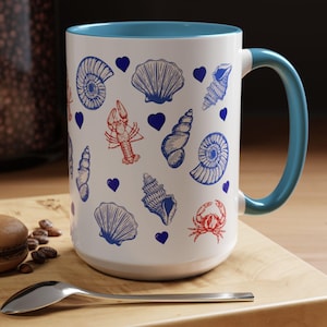 Nautical Accent Coffee Mug - Beach Lover Gift, Sea Shells Design, Perfect for Home, Office or Coastal Decor, Seashell Gifts, Beach Lover