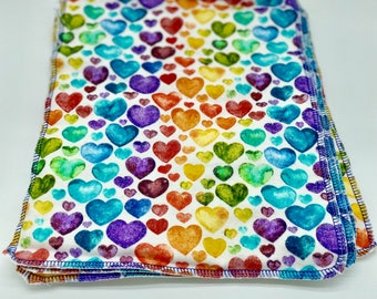 Rainbow hearts, Handmade Reusable Paper Towels - Perfect Gift, Sustainable Alternative to Disposable Towels