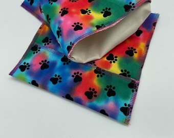 Rainbow puppy paw - Handmade Reusable Sandwich Bag - Organic Cotton, Food Safe Lining, Wet Proof Option