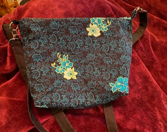 Teal and black purse  with crossbody adjustable strap