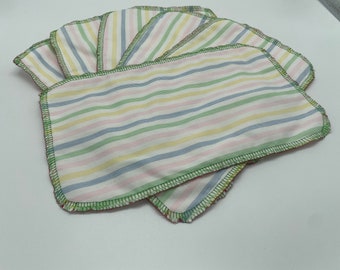 Pretty pastel striped, Handmade Reusable Half size, Small Paper Towels, napkins, wipes - Sustainable Alternative to Disposable Paper Towels