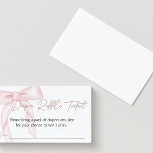 Pink Bow Baby Shower Diaper Raffle Ticket, Instant Download, EDITABLE