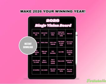 Tablero de visión del Bingo de Objetivos 2026: Planificador digital en modo oscuro