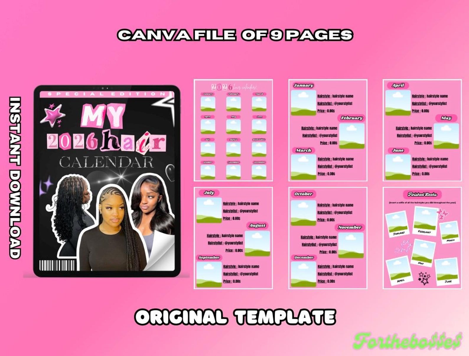 Hair Calendar Canva Template Black Women Hair Planner (digital