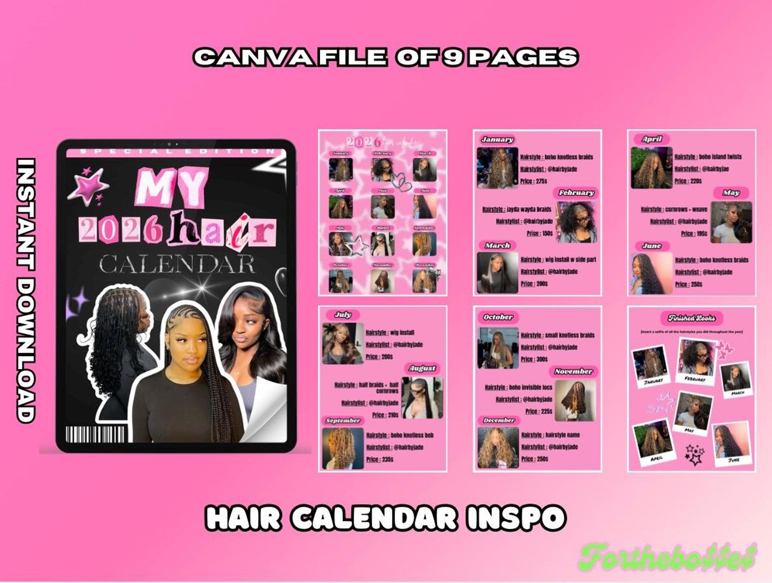 Hair Calendar Canva Template Black Women Hair Planner (digital
