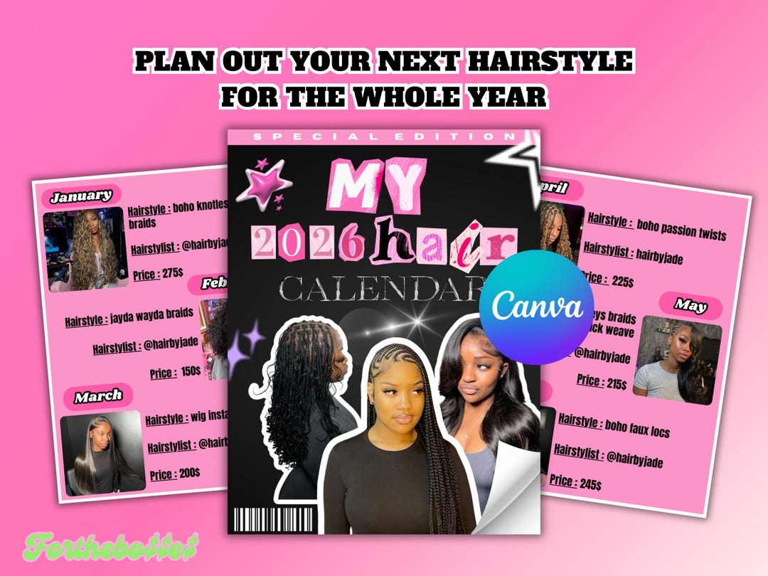 Hair Calendar Canva Template Black Women Hair Planner (digital