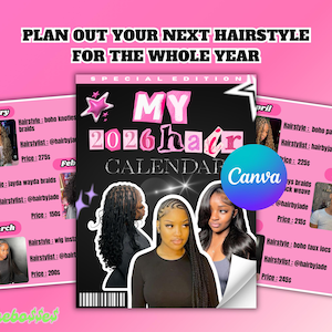 Hair Calendar Canva Template: Black Women Hair Planner (Digital Download)