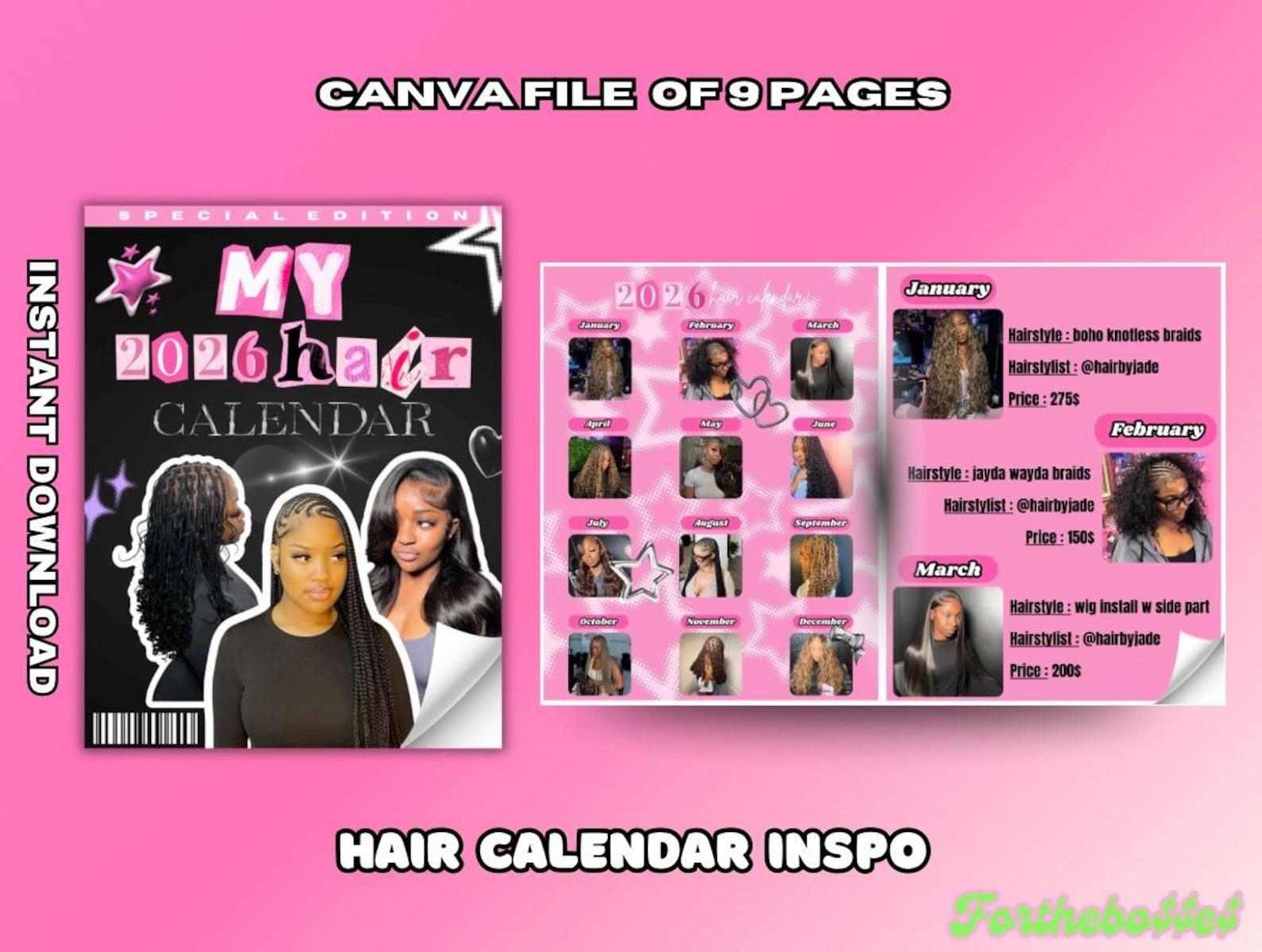 Hair Calendar Canva Template Black Women Hair Planner (digital
