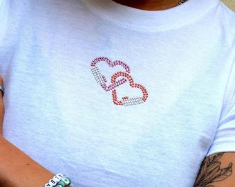 Rhinestone Heart Carabiner Fitted Baby Tee - LGBTQ Pride Top