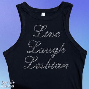 Live Laugh Lesbian Rhinestone Script Vest: LGBTQ Pride Top