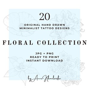 Digital Download Art, Tatoo Design, Printable Minimalist Flowers