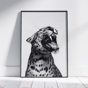 Fashion Stylish Wall Art Print - Trendy Leopard Roar Print - Black and White - Home Decor - Printable Wall Art - Digital Download