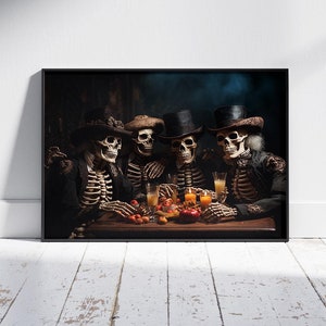 Arte de esqueleto de vaquero retro que sigue vigente en el lejano oeste, arte de pared occidental, arte de vaqueros, regalo de viaje por carretera, arte ecléctico, impresión del suroeste, arte de calaveras