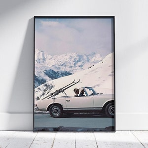 Impresión fotográfica de esquí vintage, retro, de lujo y de moda, arte mural, póster de esquí, decoración de pared para el hogar, decoración de pared de invierno, póster de invierno
