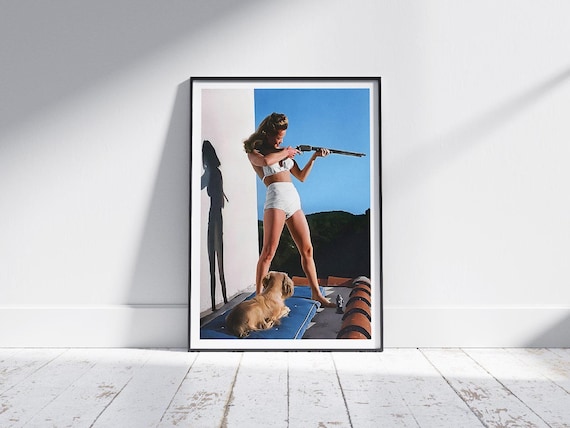 Vintage Pin-Up Style Woman with Gun Print, Retro Glamour Photography Wall Art, Empowering Art for Home or Office Decor, Perfect Gift