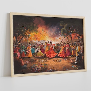 Dancing Queensand fire ,Mughal inspired Indian digital Painting, traditional Indian vintage art work, digital Indian wall art, wall art