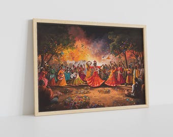 Dancing Queensand Fire, Mughal geïnspireerd Indiaas digitaal schilderen, traditionele Indiase vintage kunstwerken, digitale Indiase muurkunst, kunst aan de muur